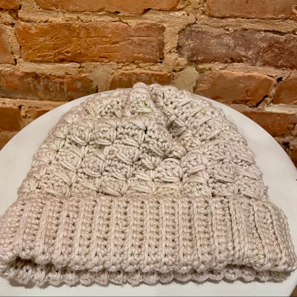 White Crocheted Winter Wool Hat